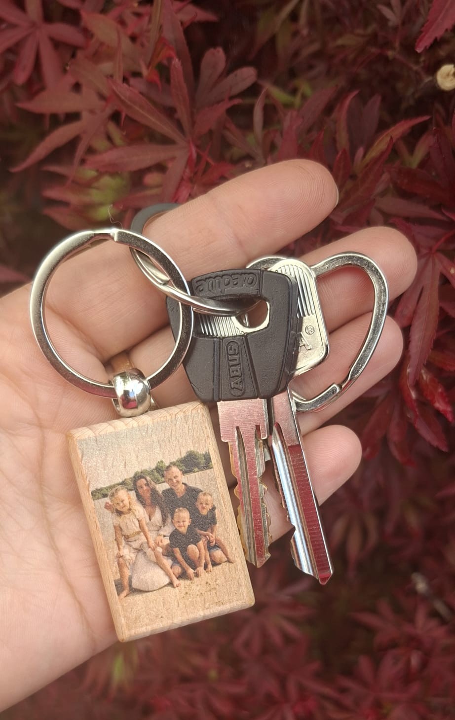 Houten sleutelhanger met foto