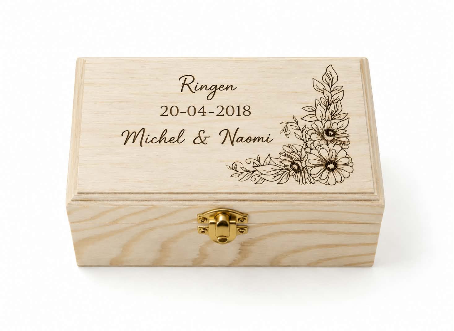 Ringendoosje - Naam + Datum + Bloemen